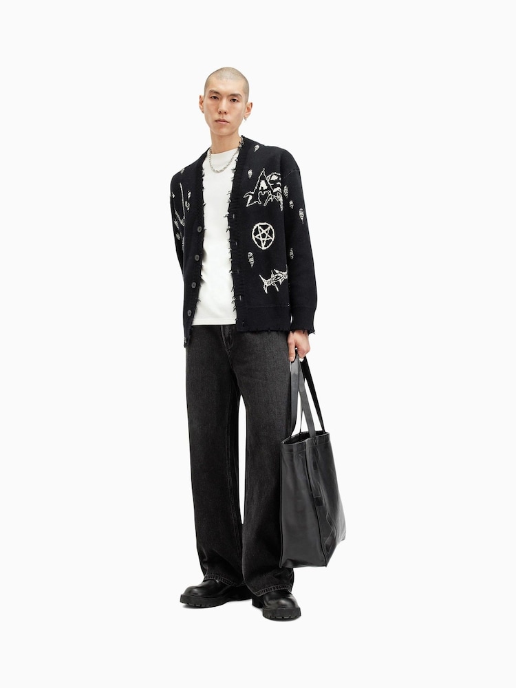 AllSaints Black Koto 100% Organic Cotton Cardigan - Image 5 of 10