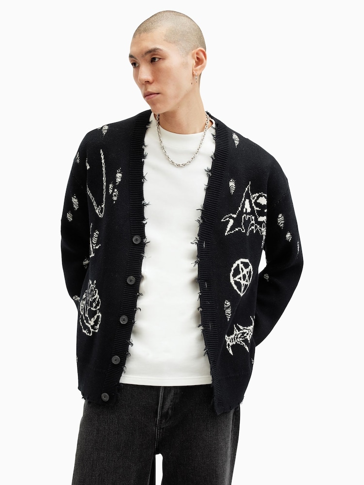AllSaints Black Koto 100% Organic Cotton Cardigan - Image 6 of 10