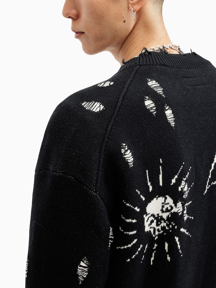 AllSaints Black Koto 100% Organic Cotton Cardigan - Image 8 of 10