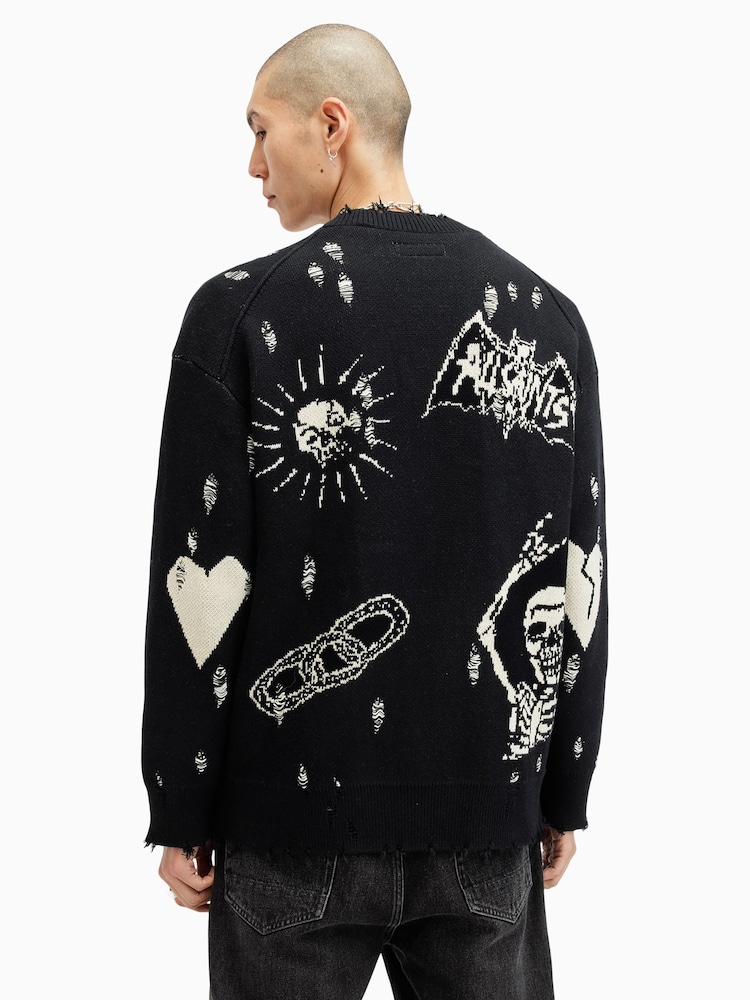 AllSaints Black Koto 100% Organic Cotton Cardigan - Image 9 of 10