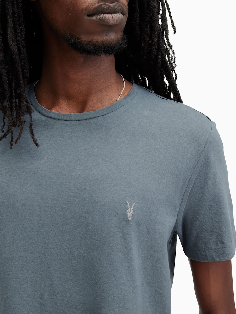 AllSaints Ashy Blue Tonic Short Sleeve Crew T-Shirt - Image 2 of 5 AllSaints Ashy Blue Tonic Short Sleeve Crew T-Shirt - Image 2 of 5