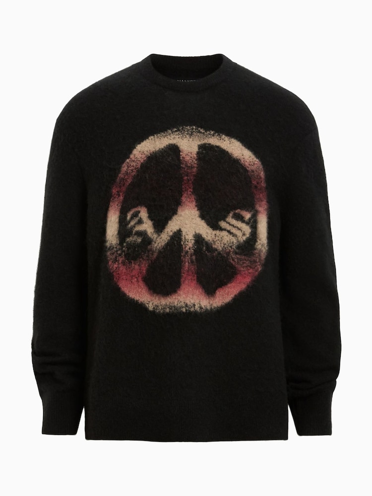 AllSaints Black Peace Crew Neck Jumper - Image 6 of 6 AllSaints Black Peace Crew Neck Jumper - Image 6 of 6