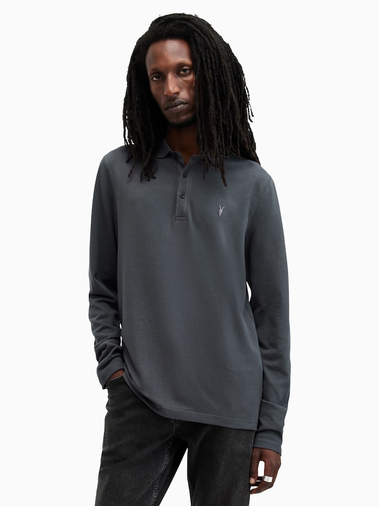 AllSaints Blue Reform Long Sleeve Polo Shirt - Image 1 of 5