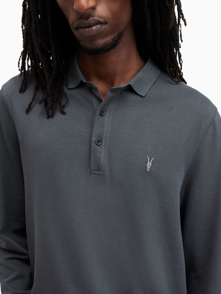AllSaints Blue Reform Long Sleeve Polo Shirt - Image 2 of 5