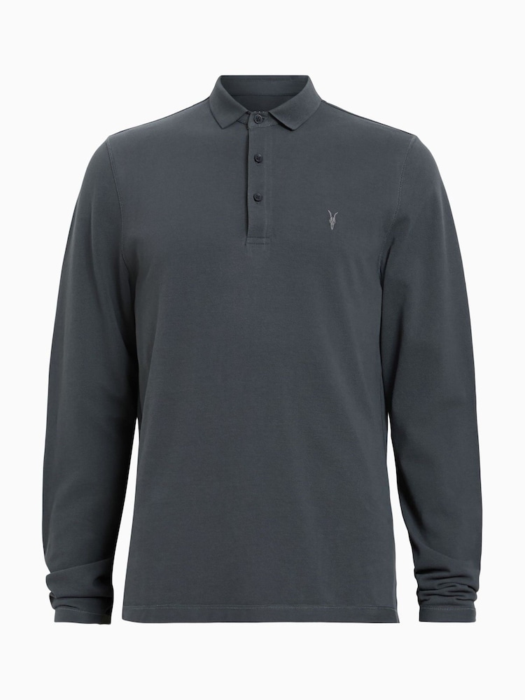 AllSaints Blue Reform Long Sleeve Polo Shirt - Image 5 of 5