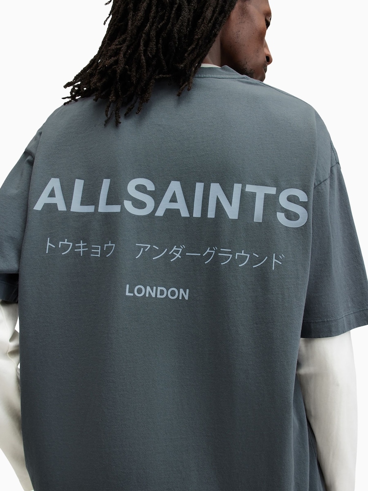 AllSaints Blue Underground Short Sleeve 100% Cotton Crew T-Shirt - Image 2 of 8