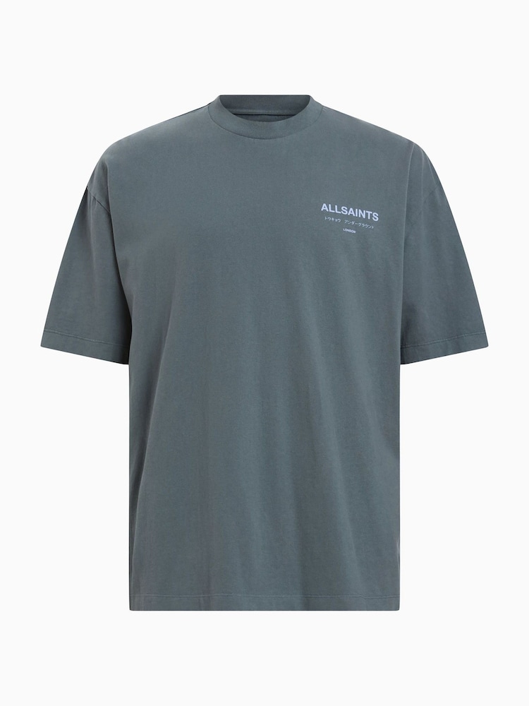 AllSaints Blue Underground Short Sleeve 100% Cotton Crew T-Shirt - Image 8 of 8