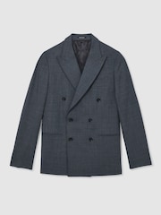 Reiss Airforce Blue Malibu Regular-Fit Double-Breasted Sharkskin Wool-Blend Suit Blazer - Image 3 of 10