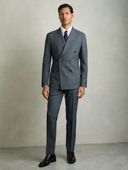Reiss Airforce Blue Malibu Regular-Fit Double-Breasted Sharkskin Wool-Blend Suit Blazer - Image 4 of 10