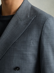 Reiss Airforce Blue Malibu Regular-Fit Double-Breasted Sharkskin Wool-Blend Suit Blazer - Image 6 of 10