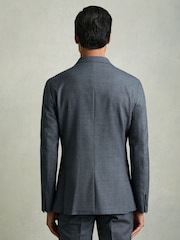 Reiss Airforce Blue Malibu Regular-Fit Double-Breasted Sharkskin Wool-Blend Suit Blazer - Image 7 of 10