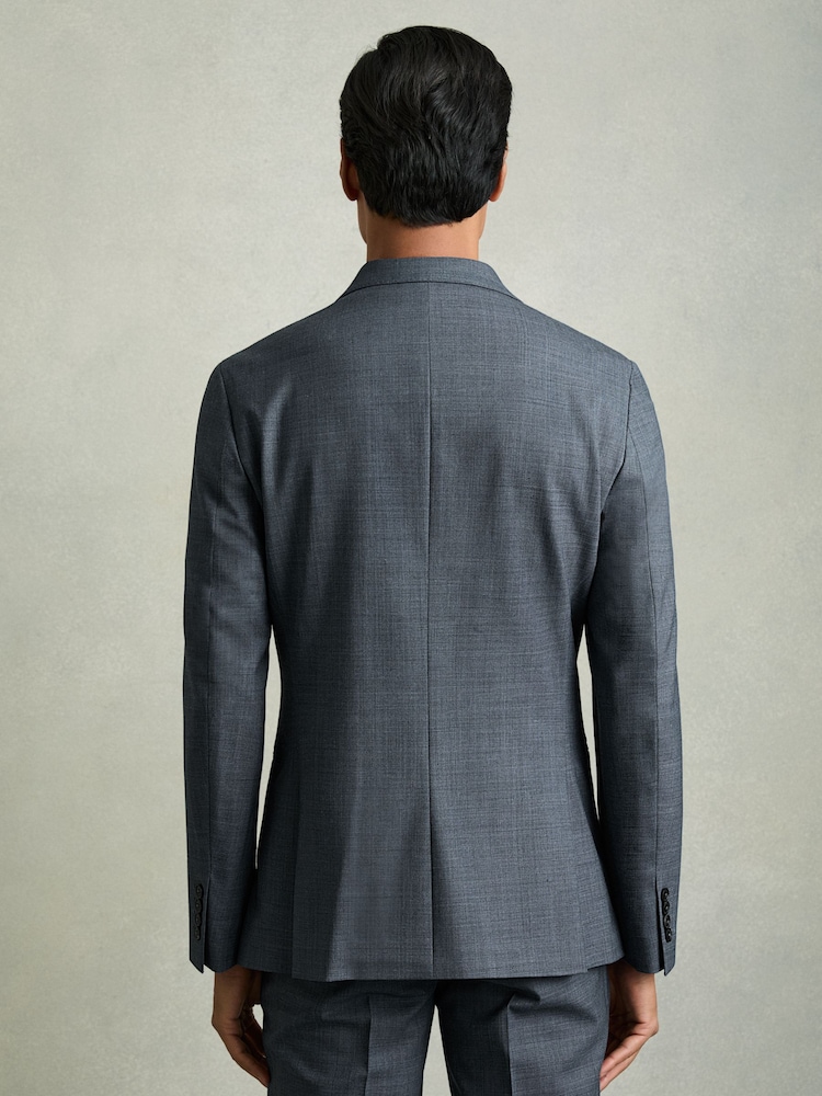 Reiss Airforce Blue Malibu Regular-Fit Double-Breasted Sharkskin Wool-Blend Suit Blazer - Image 7 of 10