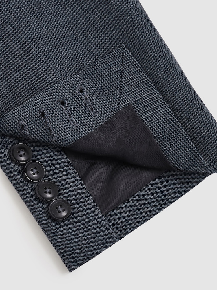 Reiss Airforce Blue Malibu Regular-Fit Double-Breasted Sharkskin Wool-Blend Suit Blazer - Image 9 of 10