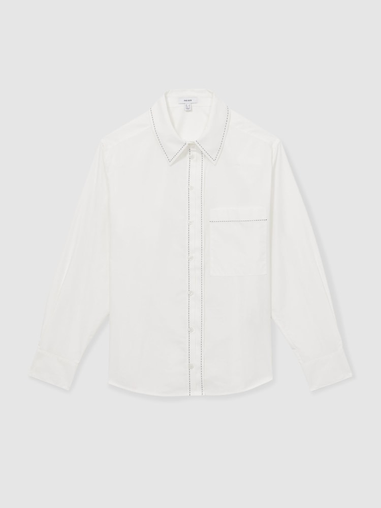 Reiss White Sofia Cotton Topstitched Button-Through Shirt - Image 2 of 6