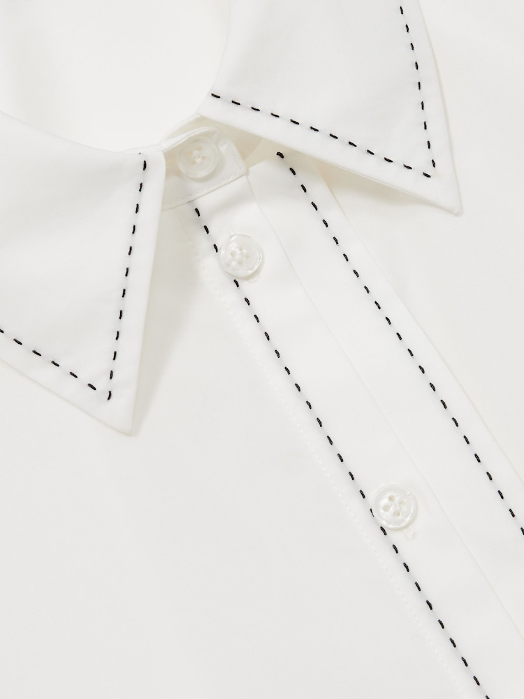 Reiss White Sofia Cotton Topstitched Button-Through Shirt - Image 6 of 6