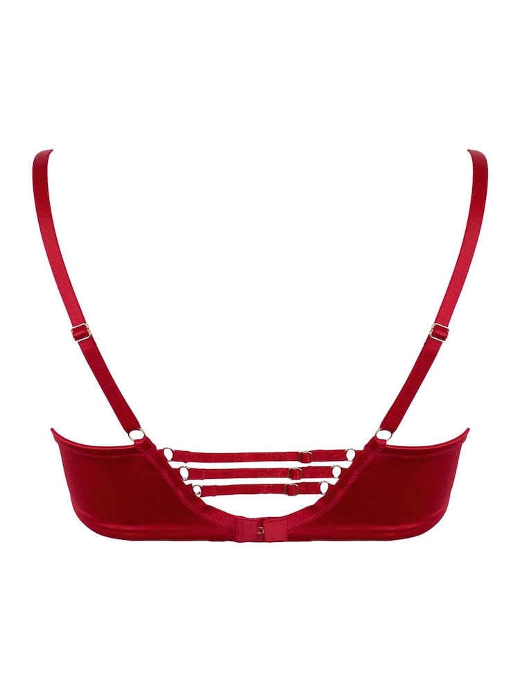 Pour Moi Red All Yours Satin and Mesh Front Fastening Bra - Image 4 of 4