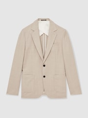 Reiss Oatmeal Stack Slim-Fit Single-Breasted Wool-Blend Textured Blazer - Image 2 of 10
