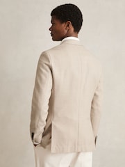 Reiss Oatmeal Stack Slim-Fit Single-Breasted Wool-Blend Textured Blazer - Image 7 of 10