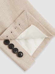 Reiss Oatmeal Stack Slim-Fit Single-Breasted Wool-Blend Textured Blazer - Image 9 of 10