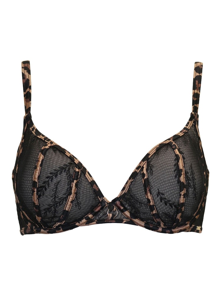 Pour Moi Black/Leopard Non Padded Underwired India Leopard Embroidered Bra - Image 2 of 4