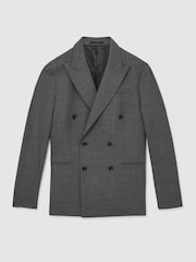 Reiss Charcoal Grey Malibu Regular-Fit Double-Breasted Sharkskin Wool-Blend Suit Blazer - Image 2 of 9