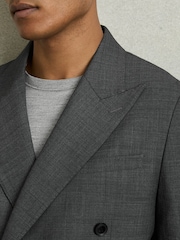 Reiss Charcoal Grey Malibu Regular-Fit Double-Breasted Sharkskin Wool-Blend Suit Blazer - Image 5 of 9