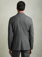 Reiss Charcoal Grey Malibu Regular-Fit Double-Breasted Sharkskin Wool-Blend Suit Blazer - Image 6 of 9