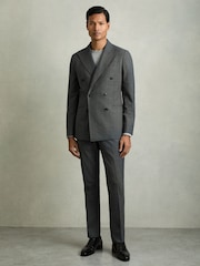Reiss Charcoal Grey Malibu Regular-Fit Double-Breasted Sharkskin Wool-Blend Suit Blazer - Image 7 of 9
