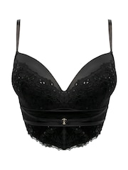 Pour Moi Black Sequin Push Up Intense Padded Underwired Longline Bra - Image 3 of 4