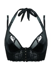 Pour Moi Black Suspense Laced Up Double Layer Front Fastening Bralette - Image 3 of 4