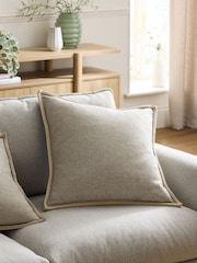 Natural 50 x 50cm Aubrey Tweed Velour Trim Cushion - Image 1 of 5