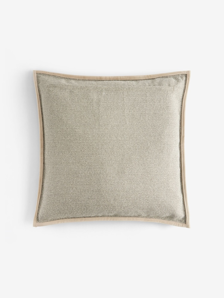 Natural 50 x 50cm Aubrey Tweed Velour Trim Cushion - Image 5 of 5