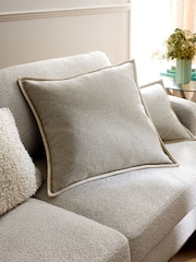 Natural 59 x 59cm Aubrey Tweed Velour Trim Cushion - Image 1 of 5