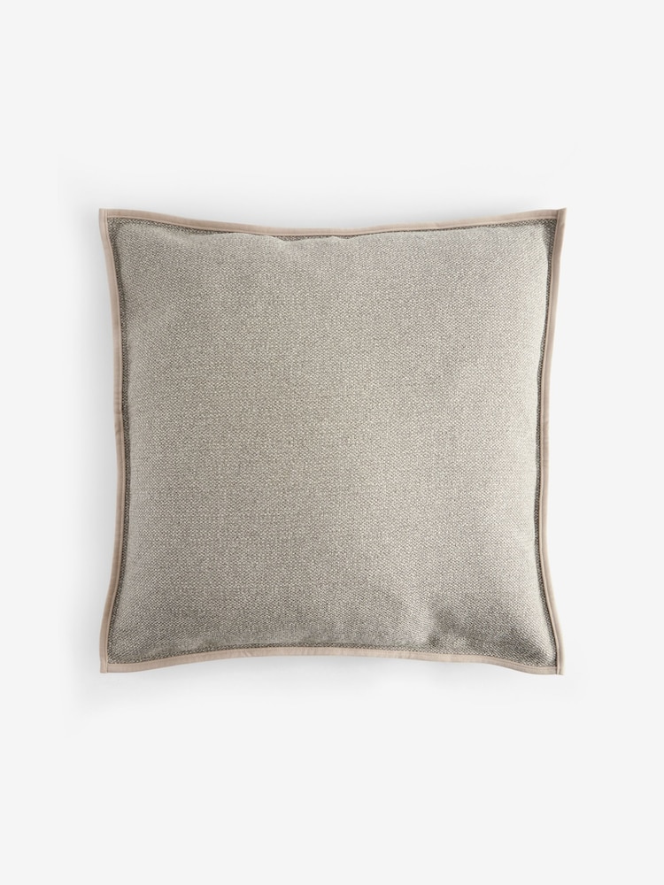 Natural 59 x 59cm Aubrey Tweed Velour Trim Cushion - Image 5 of 5