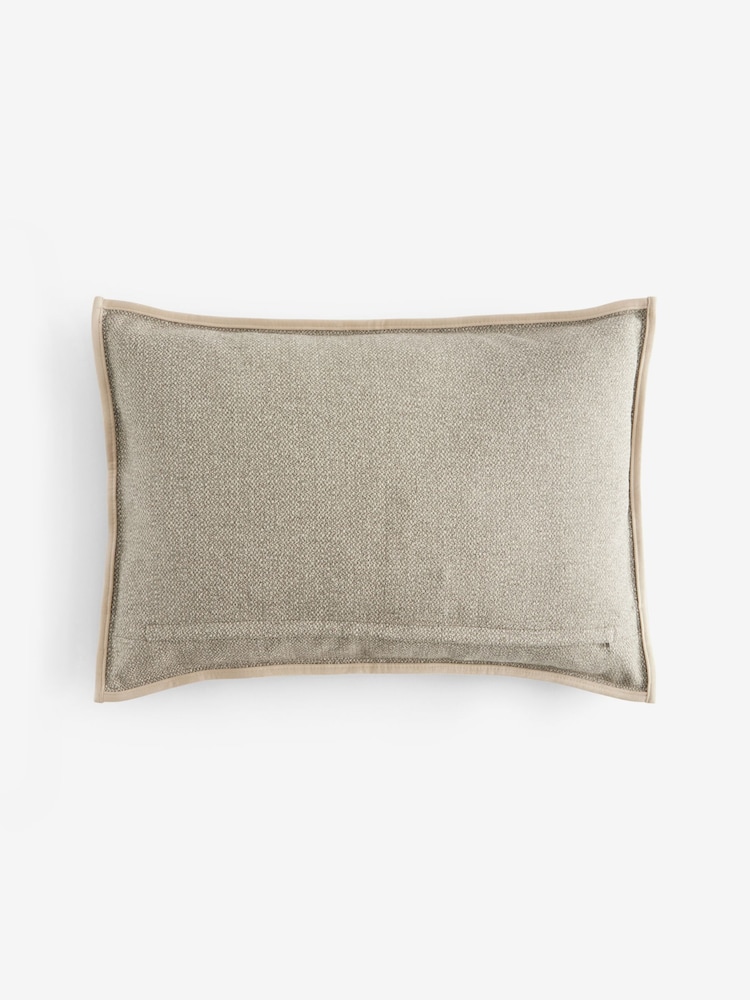 Natural 40 x 59cm Aubrey Tweed Velour Trim Cushion - Image 3 of 5