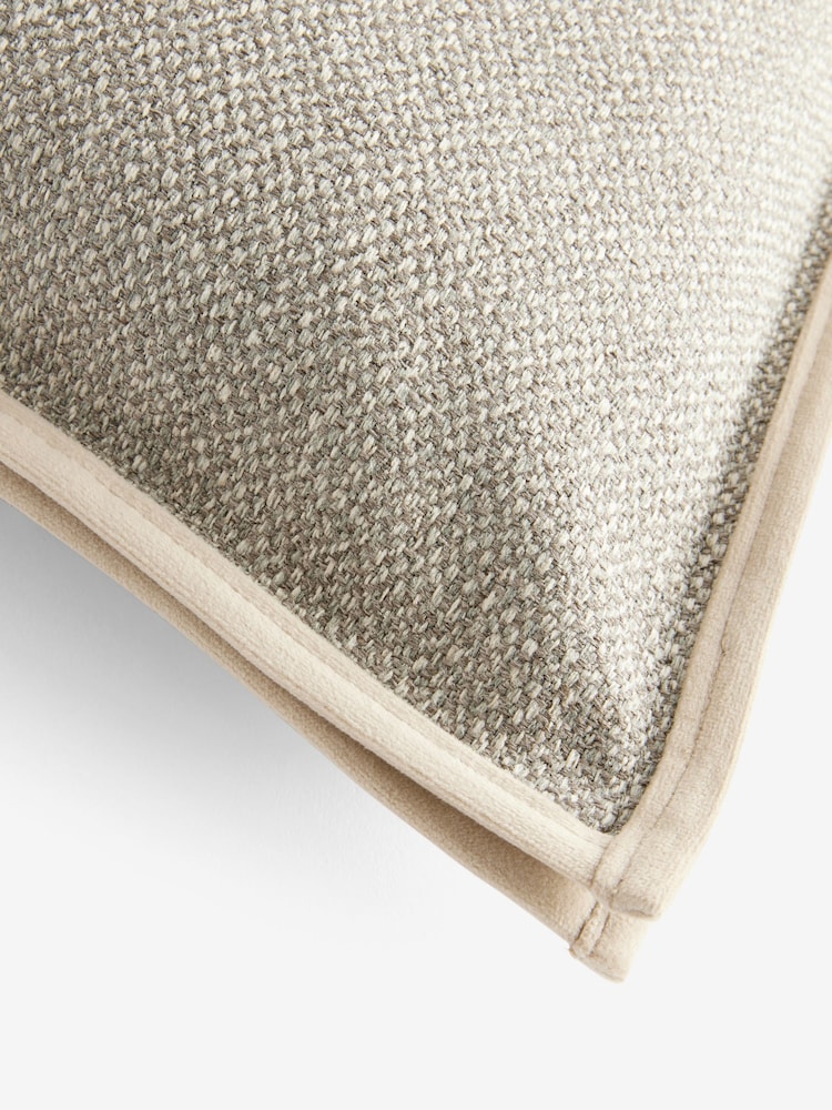Natural 40 x 59cm Aubrey Tweed Velour Trim Cushion - Image 4 of 5
