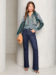 Lipsy Green Chiffon Long Sleeve Button Through Blouse - Image 1 of 1