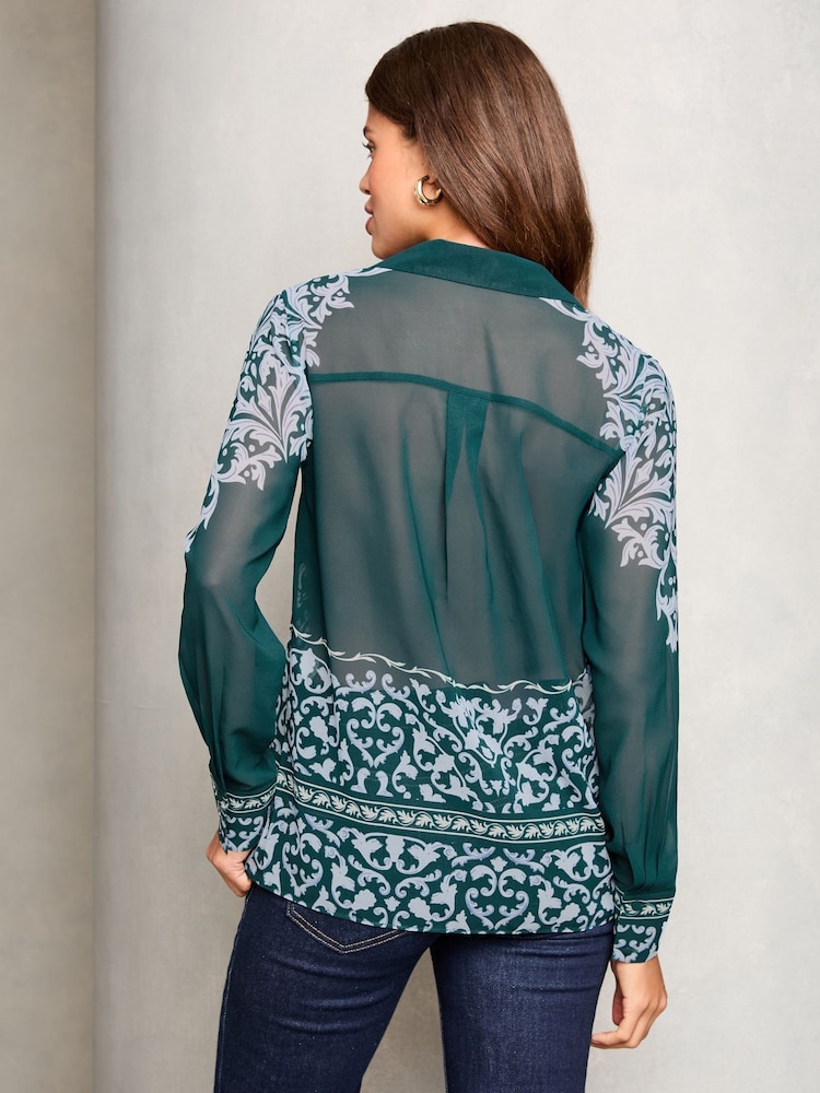 Lipsy Green Chiffon Long Sleeve Button Through Blouse - Image 4 of 4 Lipsy Green Chiffon Long Sleeve Button Through Blouse - Image 4 of 4