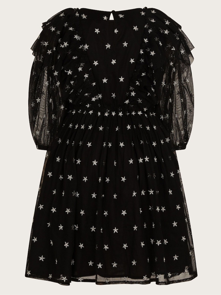 Monsoon Black Star Print Tulle Dress - Image 2 of 3