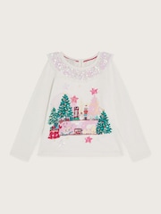 Monsoon Natural Long Sleeve Christmas In London Top - Image 1 of 2