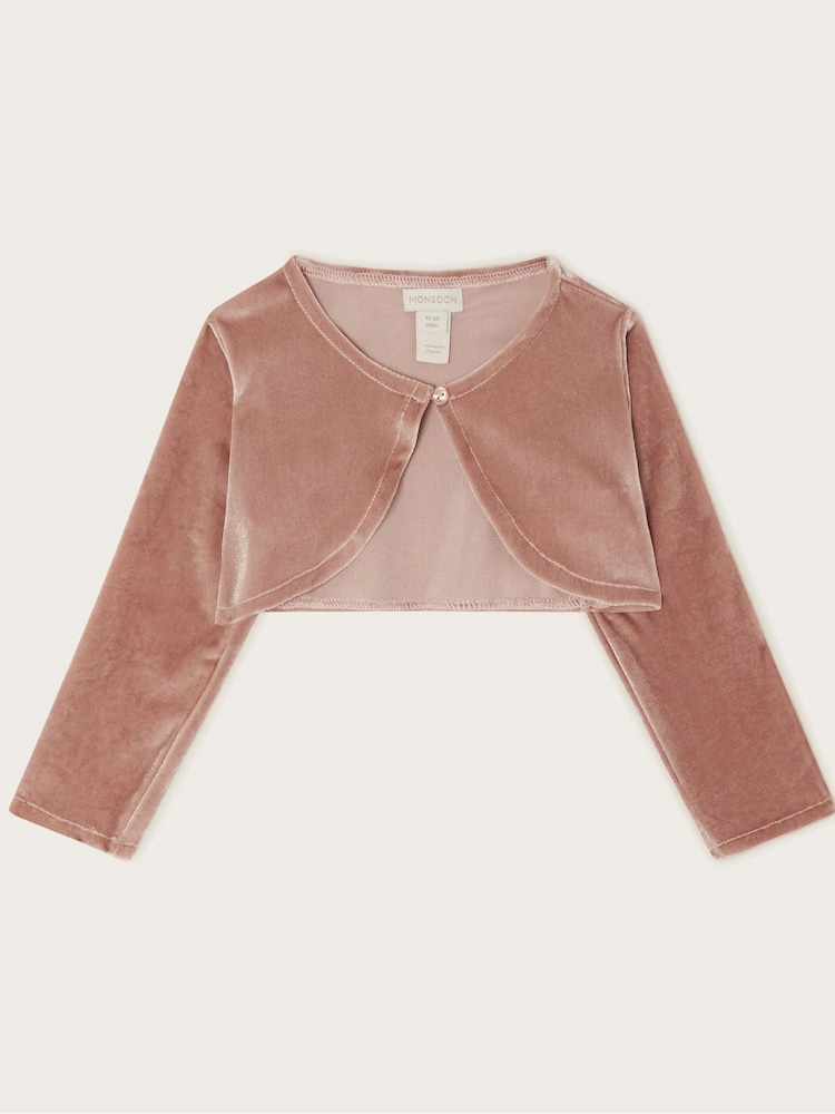 Monsoon Pink Baby Velvet Niamh Cardigan - Image 1 of 3 Monsoon Pink Baby Velvet Niamh Cardigan - Image 1 of 3