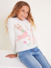 Monsoon Cream Fuzzy Knit Christmas Reindeer Jumper - Image 1 of 4