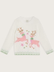 Monsoon Cream Fuzzy Knit Christmas Reindeer Jumper - Image 2 of 4