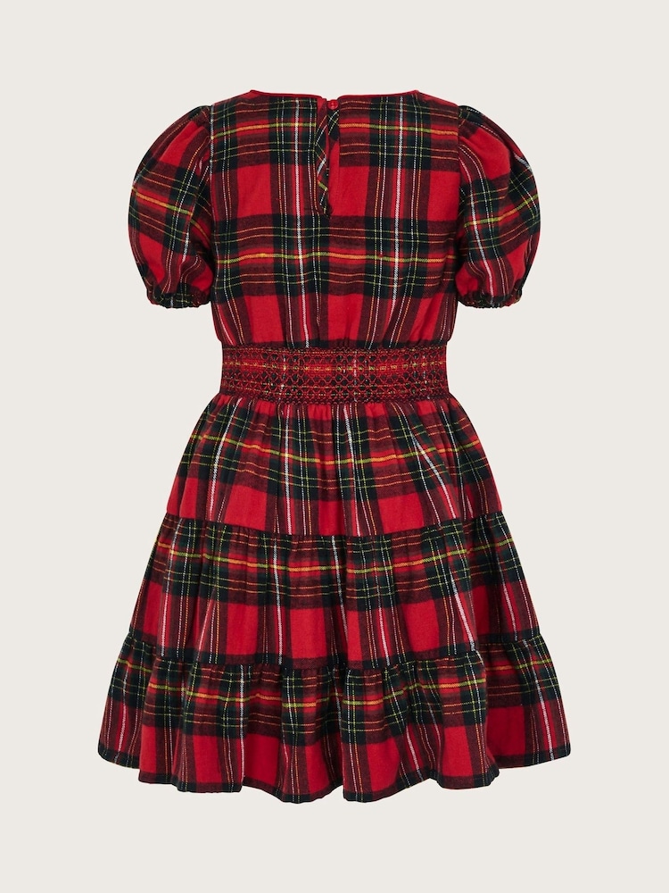 Monsoon Red Puff Sleeve Tartan 100% Cotton Dress - Image 2 of 3