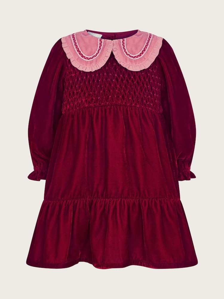 Monsoon Red Baby Smocked Velour Dress - Image 1 of 3