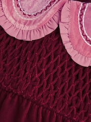 Monsoon Red Baby Smocked Velour Dress - Image 3 of 3