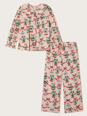 Monsoon Pink 100% Cotton Christmas Snow Globe Long Pyjamas Set - Image 1 of 3