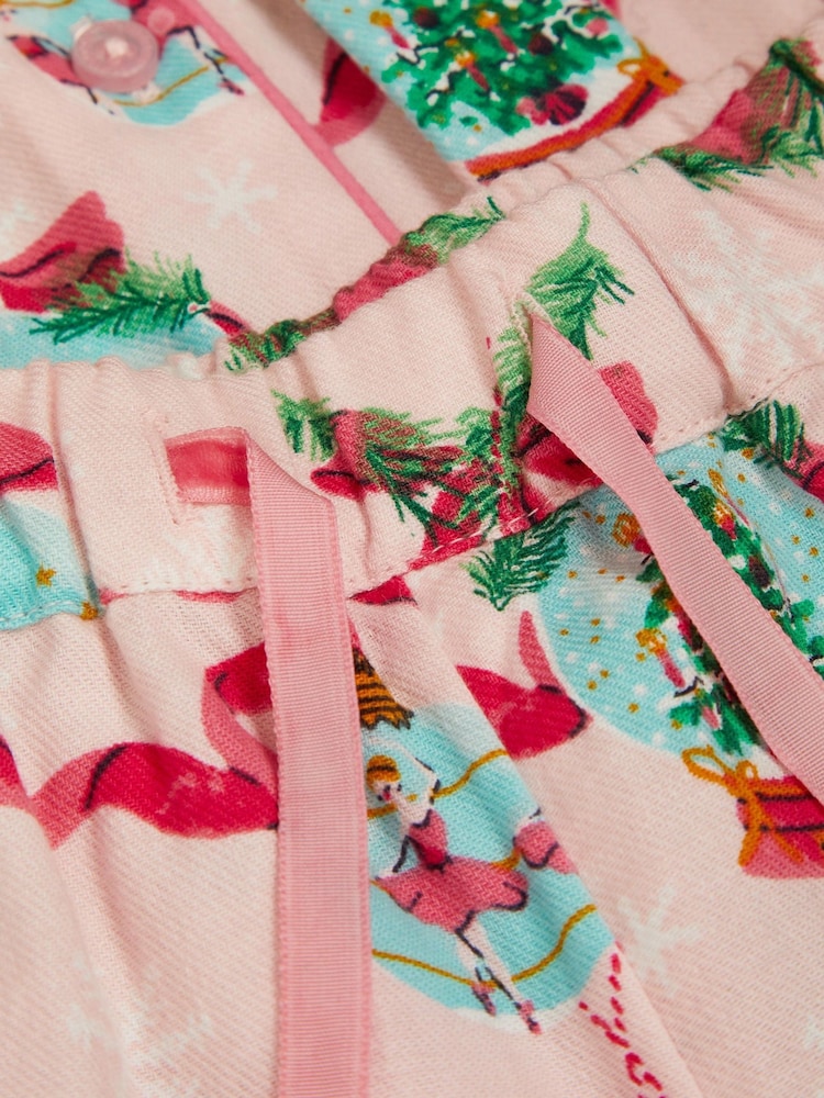 Monsoon Pink 100% Cotton Christmas Snow Globe Long Pyjamas Set - Image 3 of 3