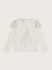 Monsoon Natural Long Sleeve Embellished Christmas Tree Top - Image 1 of 3