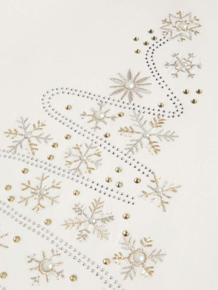 Monsoon Natural Long Sleeve Embellished Christmas Tree Top - Image 3 of 3